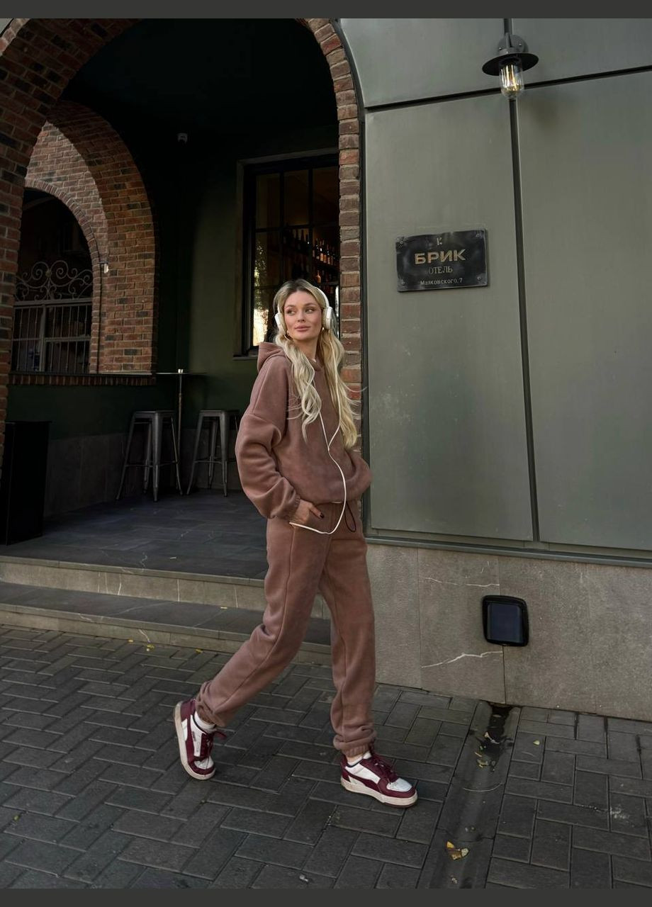 Демисезонный костюм двойка на флисе цвета МОККО на все случаи жизни, приятный к телу тёплый костюм 2-ка (кофта+штаны) No Brand 319-2 (306518934)