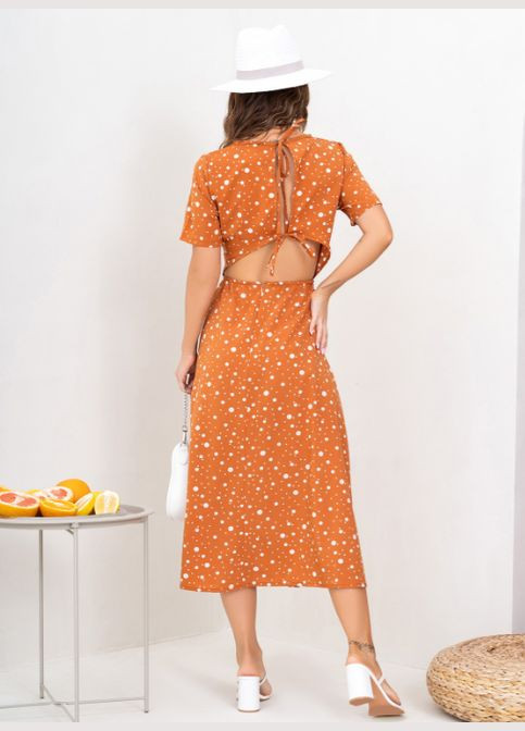 Теракотова сукня з вирізом на спинці No Brand в горошок