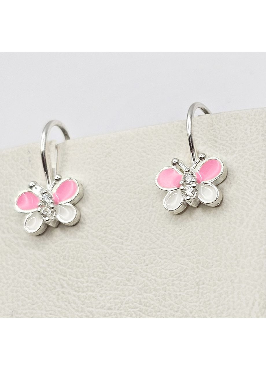 Серьги серебряные с ювелирной розовой эмалью и кубическим цирконием "Бабочки" 1,44 г No Brand (369737705)