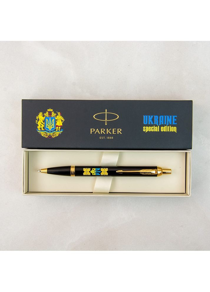 Ручка шариковая IM 17 UKRAINE Black GT BP Трезубец с желтым орнаментом 22032_T1366u Parker (361448132)
