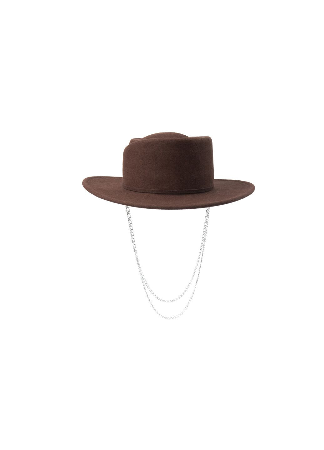 Шляпа канотье женская с серебряной цепочкой и фигурным верхом фетр коричневая LuckyLOOK 653-444 (289478408)