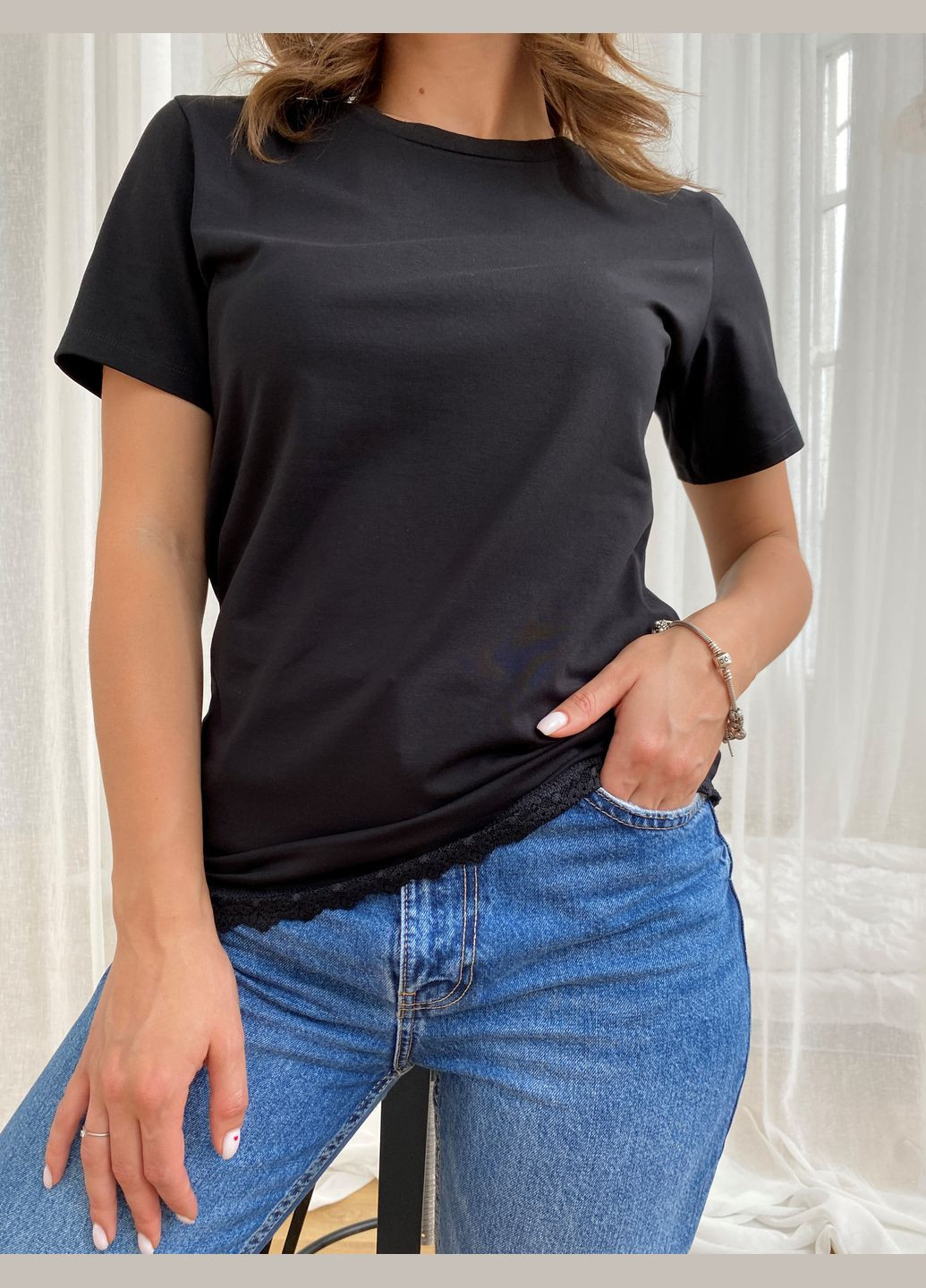 Бавовняна футболка з мереживом Comease - (297994184)