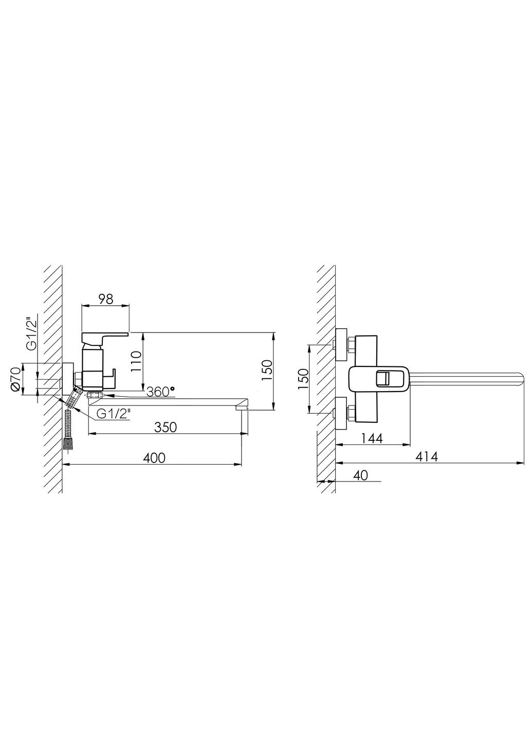 Смеситель для ванны Wawel с поворотным изливом (с душевым гарнитуром) (k35) LDWAW005BLA45394 Black LIDZ 005 (322069818)