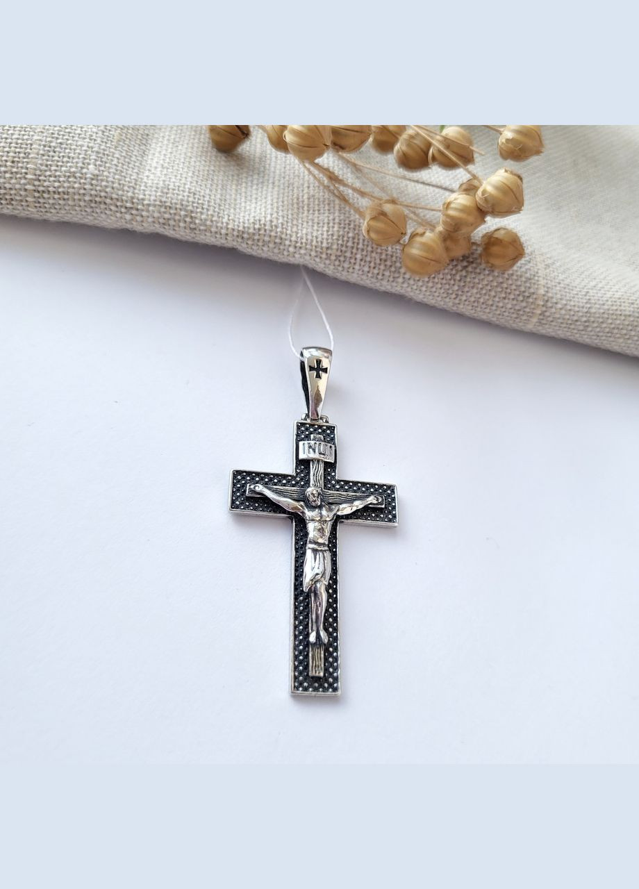 Серебряный прямой крестик Крест с распятием серебро 925 пробы Черненное 89099 6.30г No Brand (306741956)