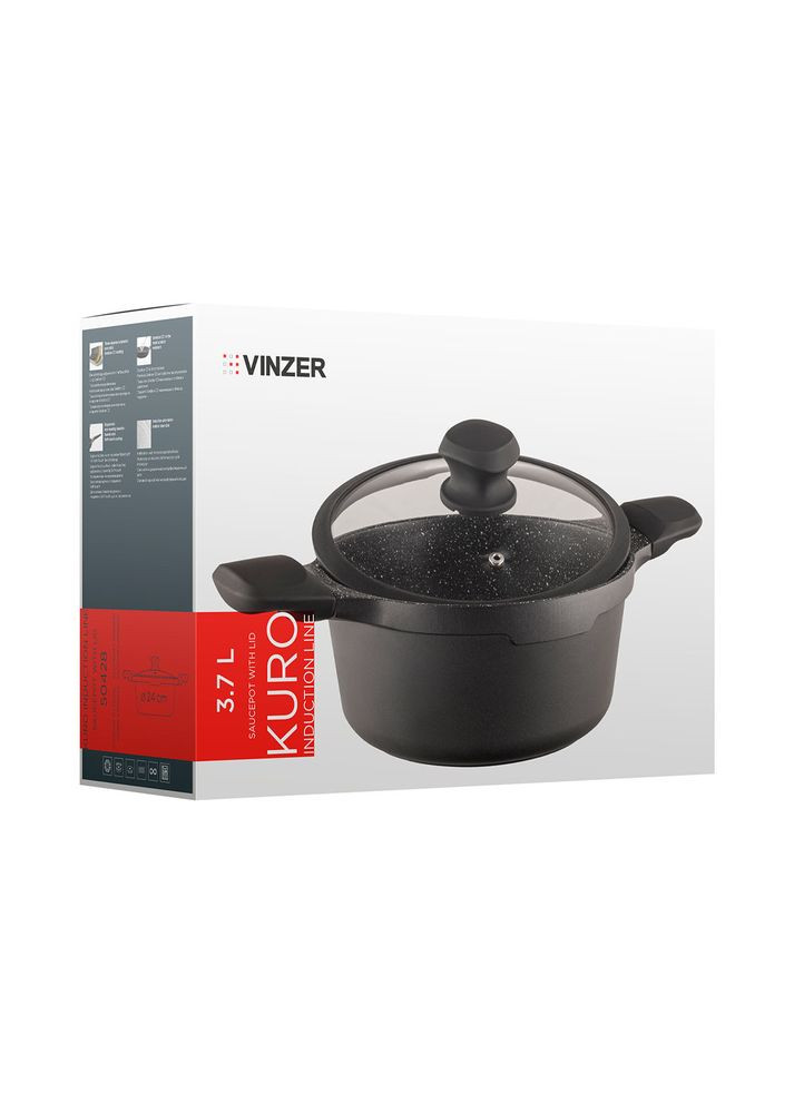 Каструля Kuro Induction Line індукційне дно литий алюміній Vinzer Кастрюля 3,7 л Kuro Induction Line индукционное дно литой алюминий (305136734)