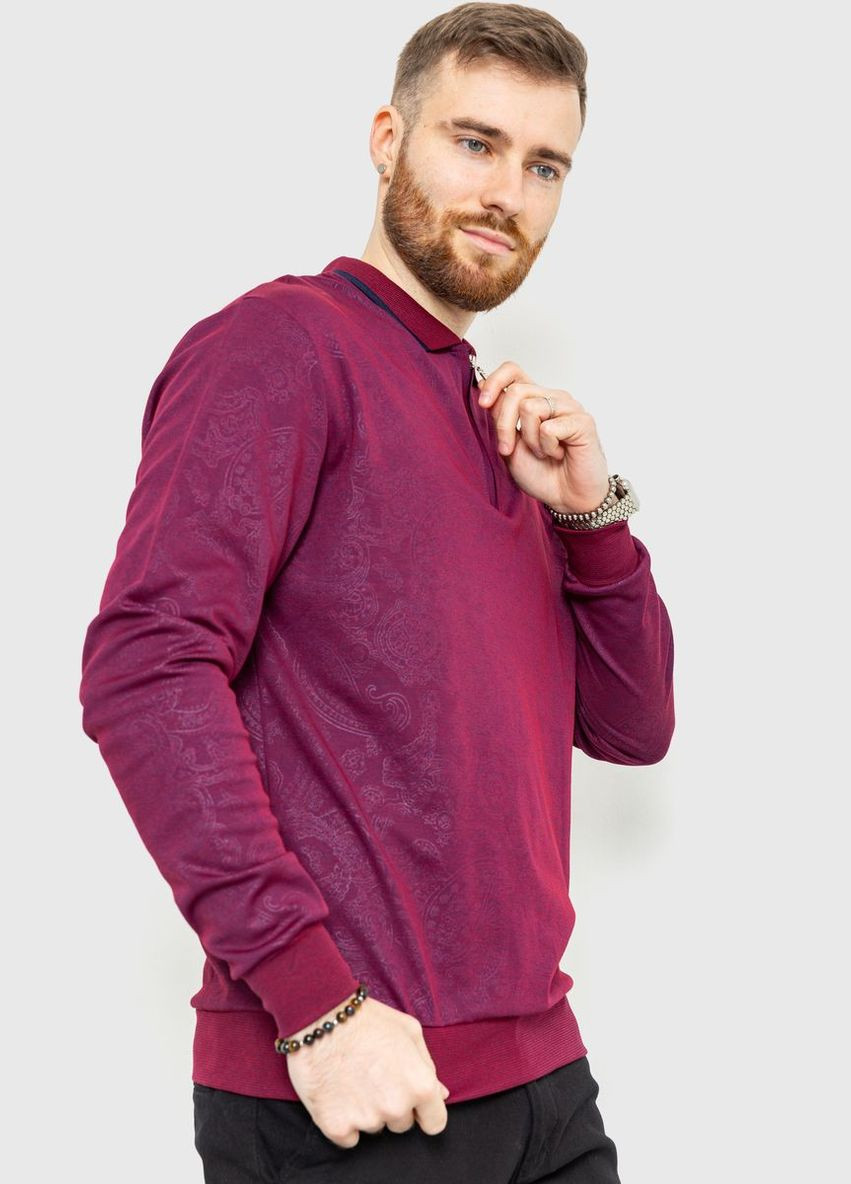 Бордовая футболка-поло мужское сдлинным рукавом, цвет бордовый, для мужчин Ager