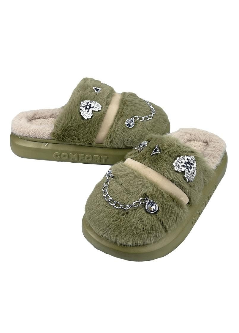 Зеленые домашние тапочки женские на платформе с джибитсами зеленые 5156-3 Sanlin