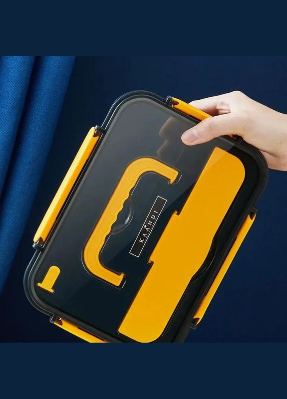 Ланчбокс однорівневий на 3 відсіки з ложкою й паличками для їжі Supretto (297442987)