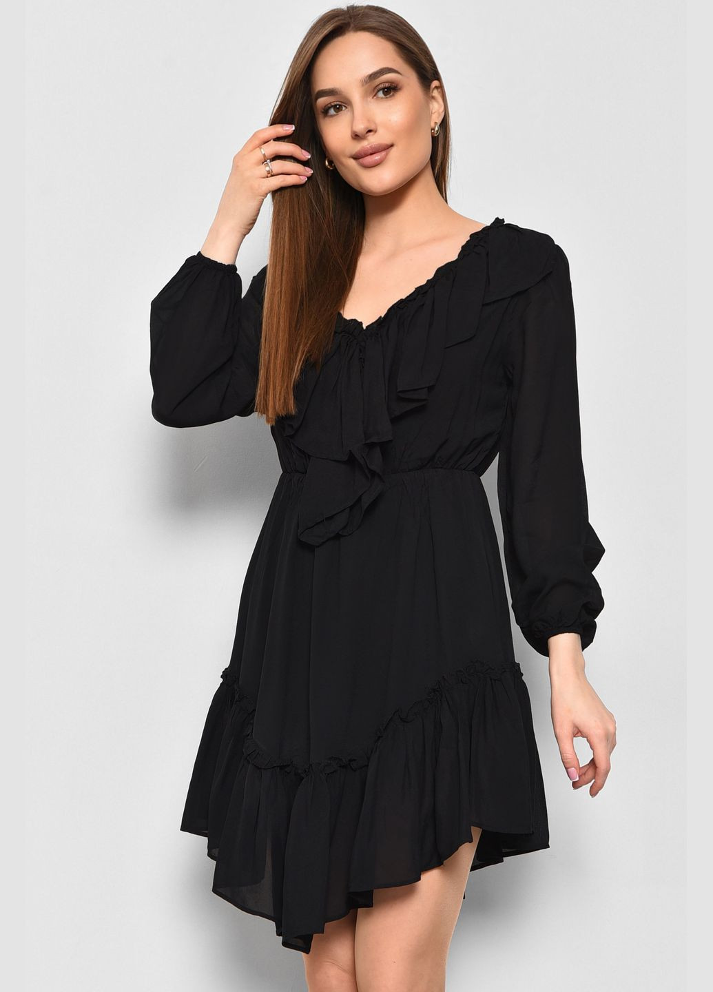 Чорна кежуал сукня жіноча чорного кольору балон Let's Shop з квітковим принтом