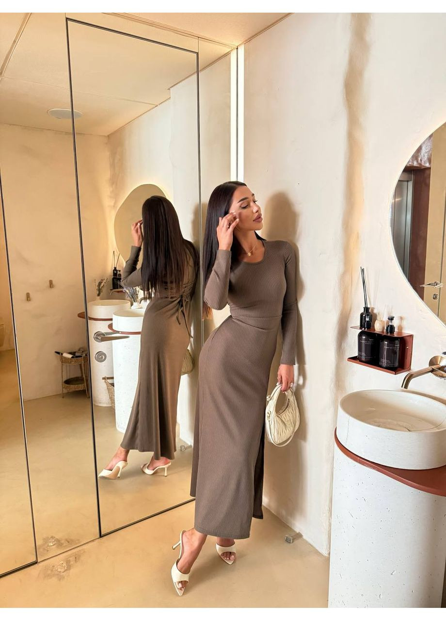 Коричнева вечірня сукня з корсетними зав’язками — (заміри в описі) Vione однотонна