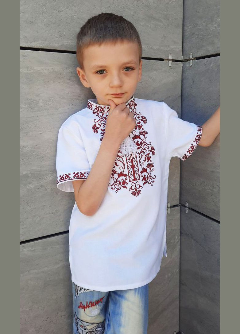 Белая вышиванка для мальчика vishivano4ka узор цветочный хлопок, полиэстер (316628978)