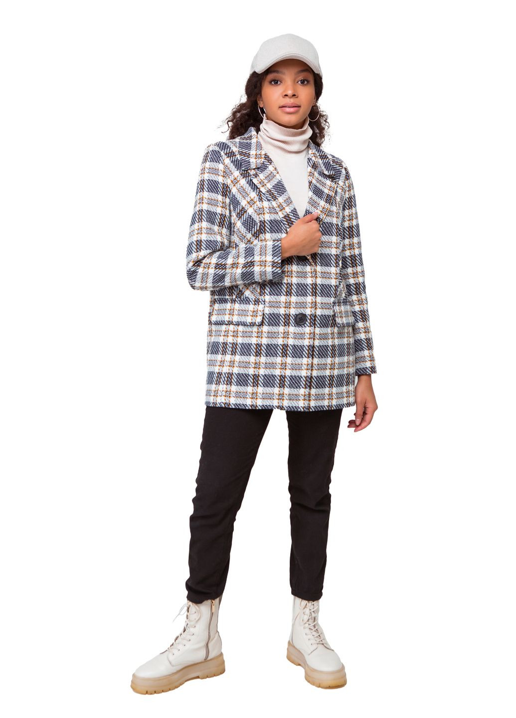 Светло-синий женский пиджак эльфа сине-белый клетка нитка Emass - демисезонный