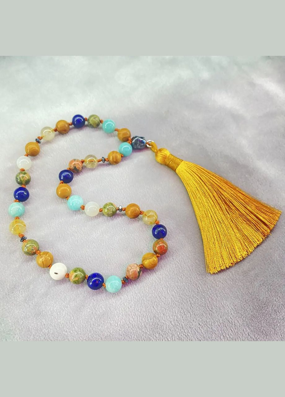 Чітки Асорті натурального каміння+бусина Будда+вставки з гематиту 33 намистини d-8мм колір пензля Жовтий No Brand чотки (301910892)