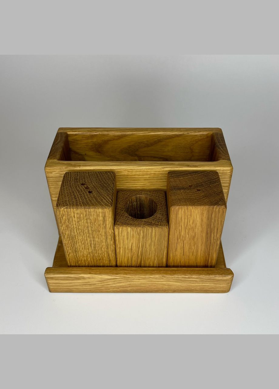 Кухонний набір Дерев'яна дубова серветниця солянка перечниця тримач зубочисток Коричневий 15 см х 11 см х 9 см Finding (316248710)