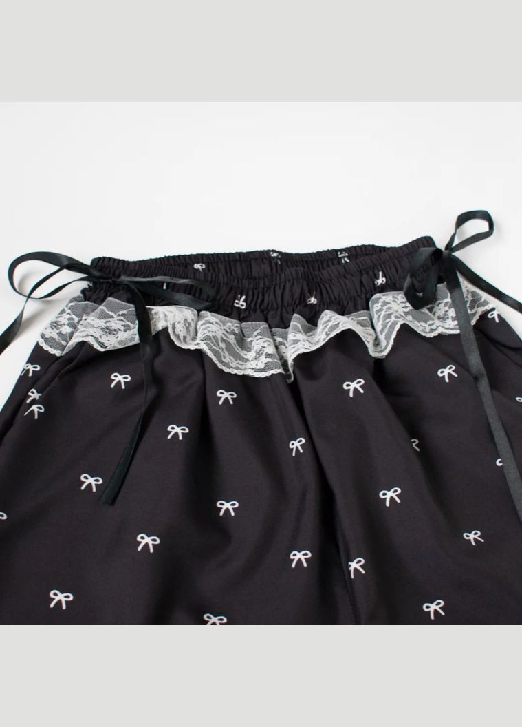 Штаны черные в стиле кокетт с бантиками кружево на талии фэнтези fairycore тренд оверсайз кавай брюки на резинке No Brand (315932562)