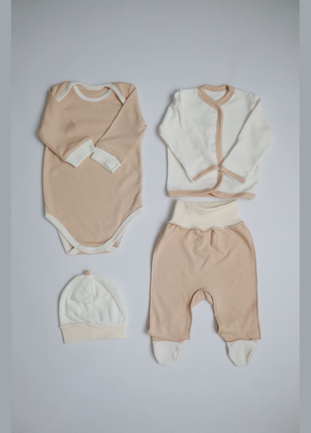 Бежевий демісезонний комплект для новонароджених 4в1 беж Ріпка