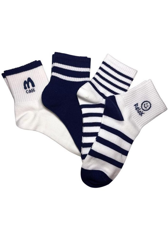 Комбіновані шкарпетки жіночі з малюнком, бавовняні 35-40р. набір 4 шт, біло-сині (336385938)