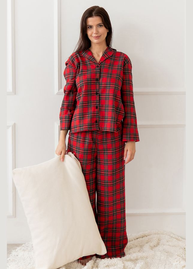 Красная всесезон пижамный фланелевый костюм с брюками present Forly