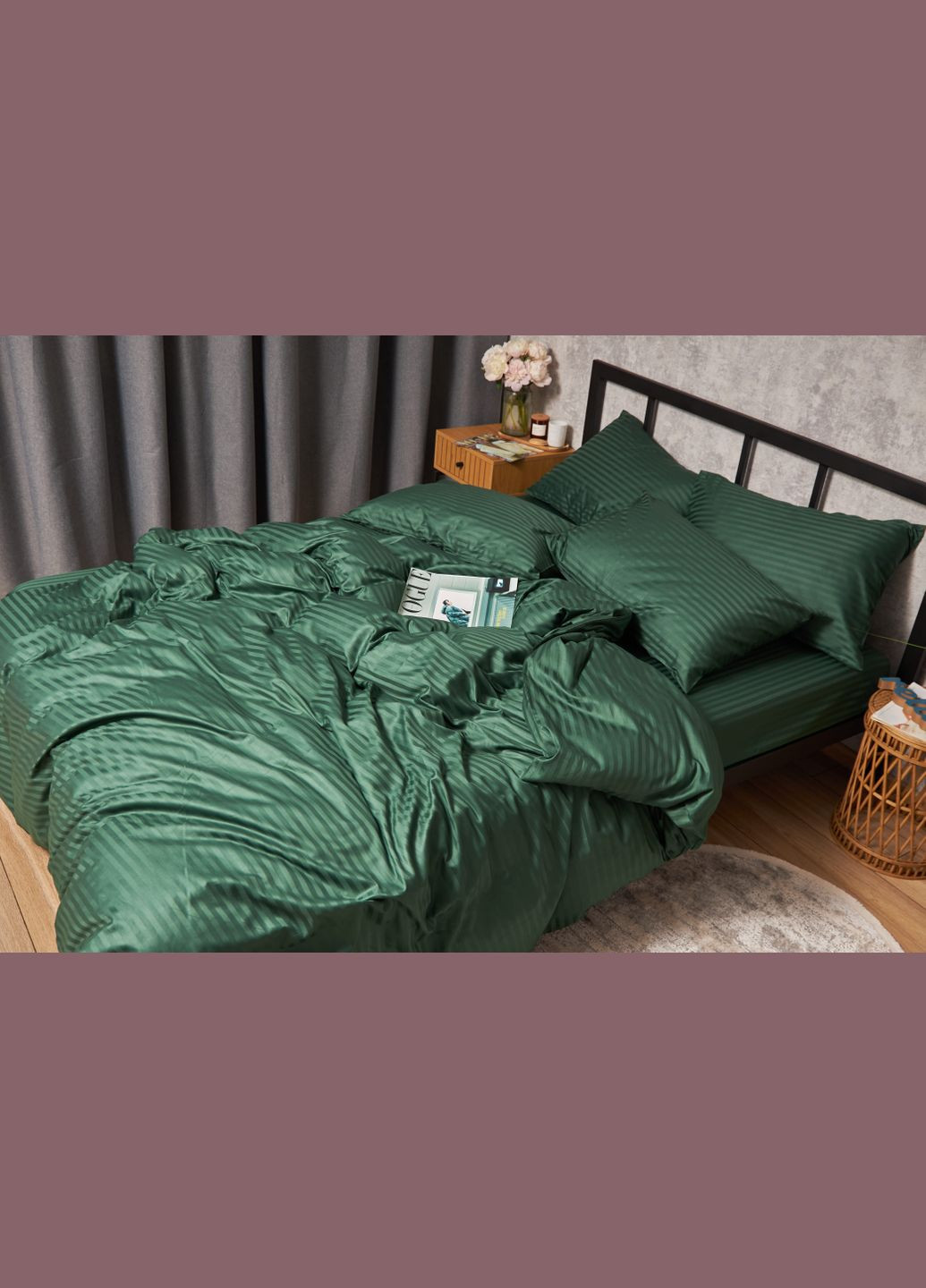 Комплект постельного белья Satin Stripe «» семейный 143х210х2 наволочки 2х40х60 (MS-820005310) Moon&Star Stripe Verdant (296909850)