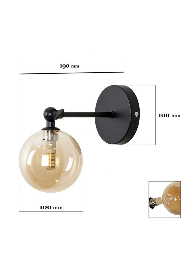 Современное черное бра с кофейным шаром 10см (61-W100F-1 BK+BR) No Brand (370070054)