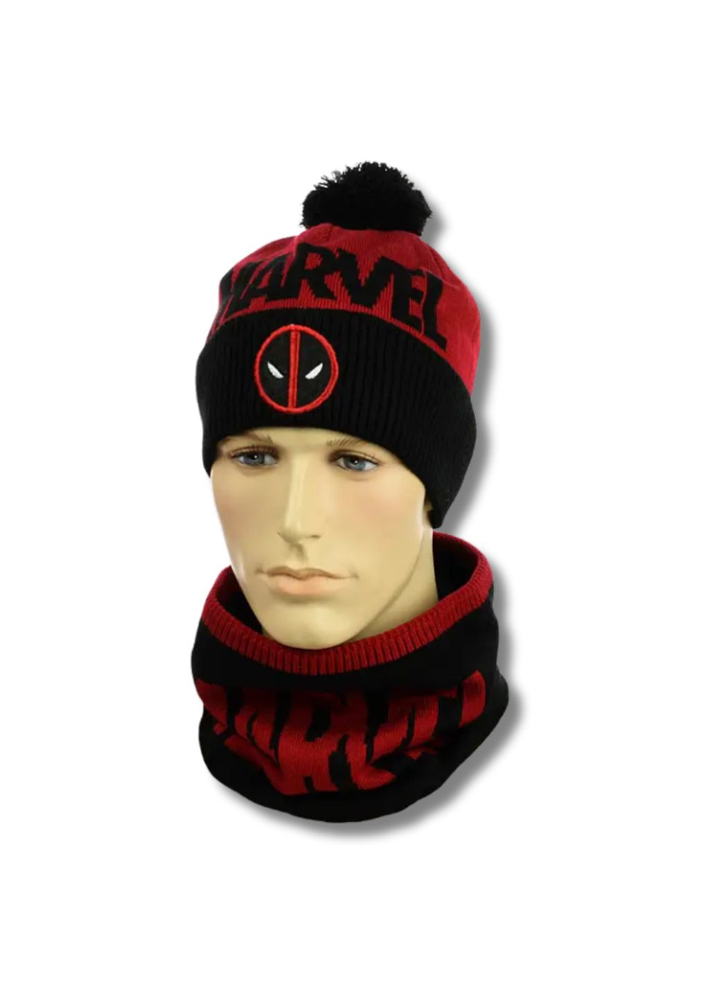 Дитячий зимовий комплект шапка з помпоном + снуд Дедпул / Deadpool No Brand Дитячій зимовий комплект (350197259)