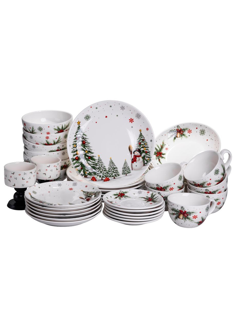Різдвяний столовий сервіз новорічний 32 предмети на 6 персон порцеляновий SG-32 Yiwu (370974012)