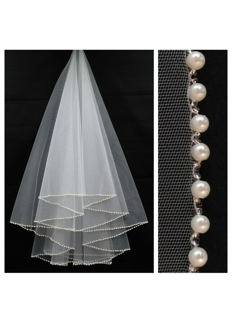 Фата с ручной вышивкой жемчугом по краю 2536 белая, айвори. No Brand (369162769)