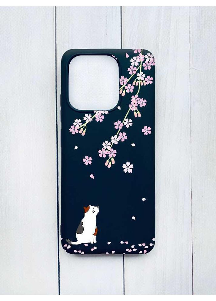 Матовий чорний чохол на Xiaomi Redmi Note 13 Pro 5G Котик і сакура (принт 283) Creative (355401654)