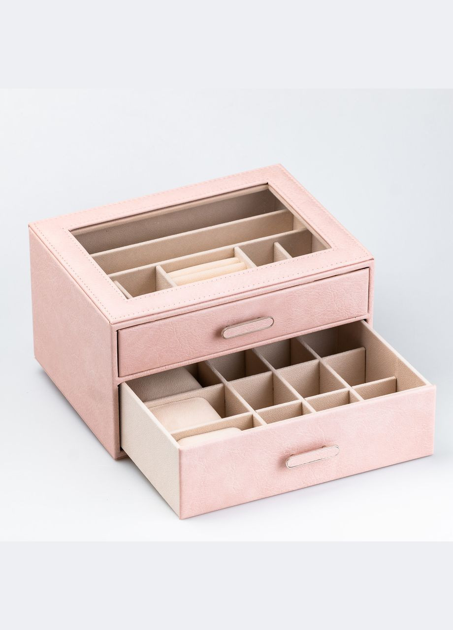 Скринька для прикрас 24,5*17,5*14 см з еко-шкіри два яруси, рожевий Happy Life (322594495)