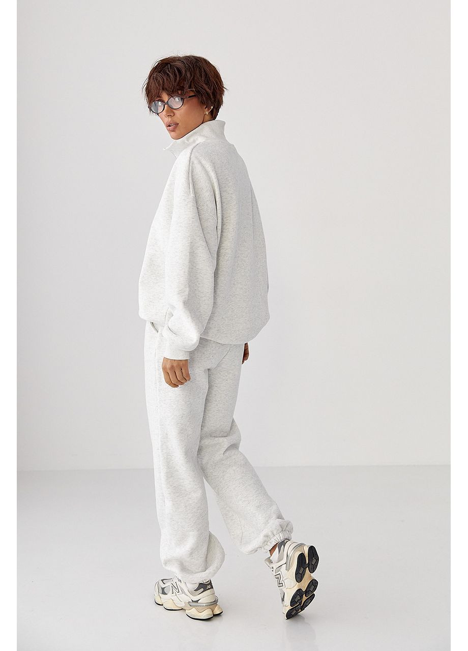 Утепленный спортивный костюм с джогерами и свитшотом - светло-серый цвет Lurex (364967685)