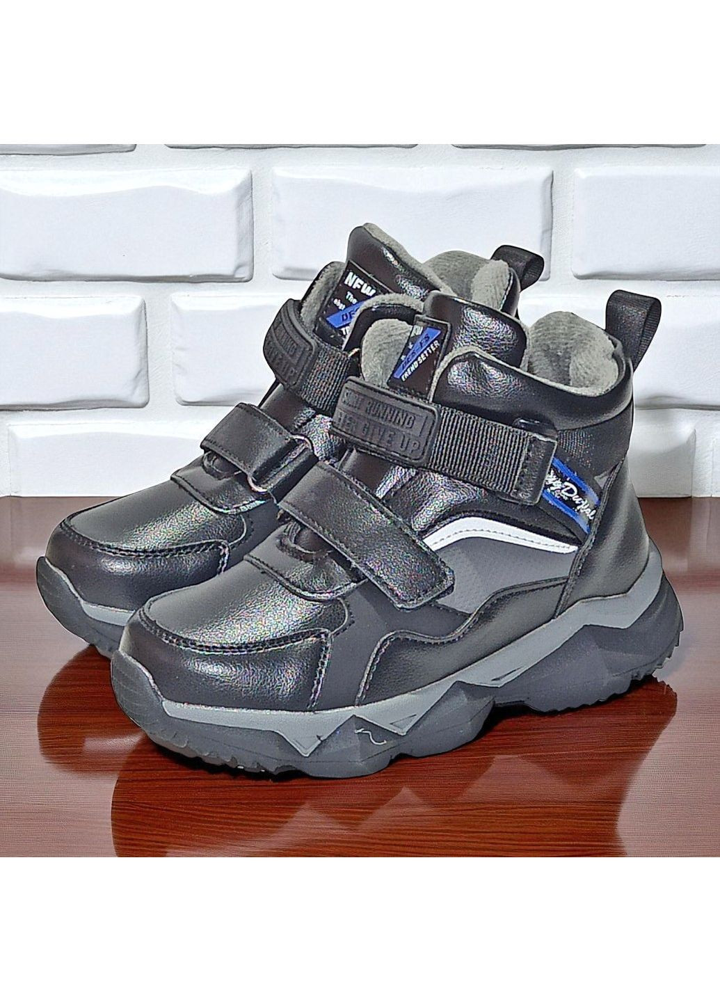 Черные спортивные, повседневные, кэжуал осенние демисезонные ортопедические ботинки для мальчика, осенние хайтопы на липучках, утепленные деми ботинки на флисе Tom.M