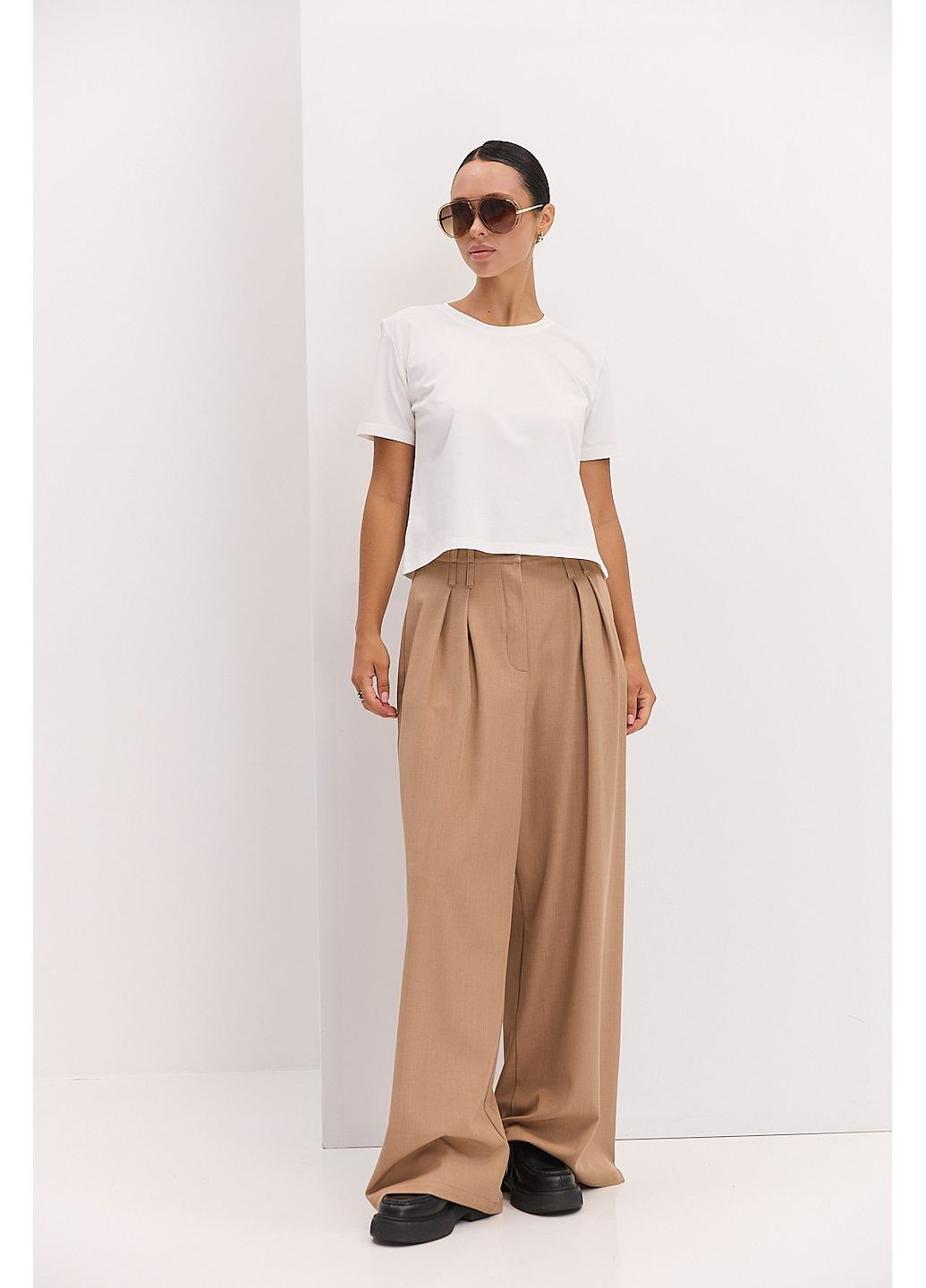 Женские брюки-палаццо со складками черные Arjen (361056783)