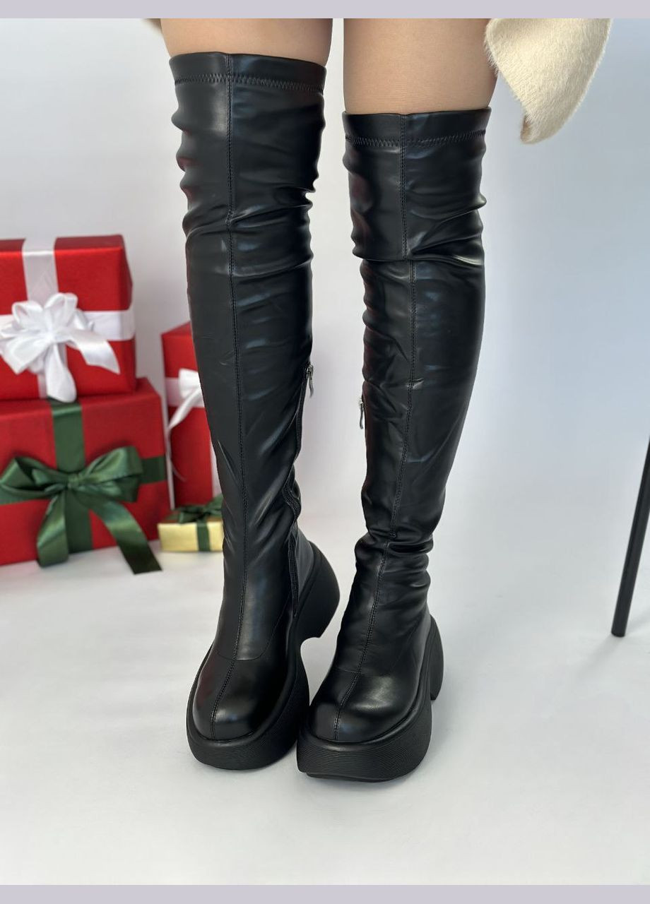 Черные осенние зимние ботфорты No Brand