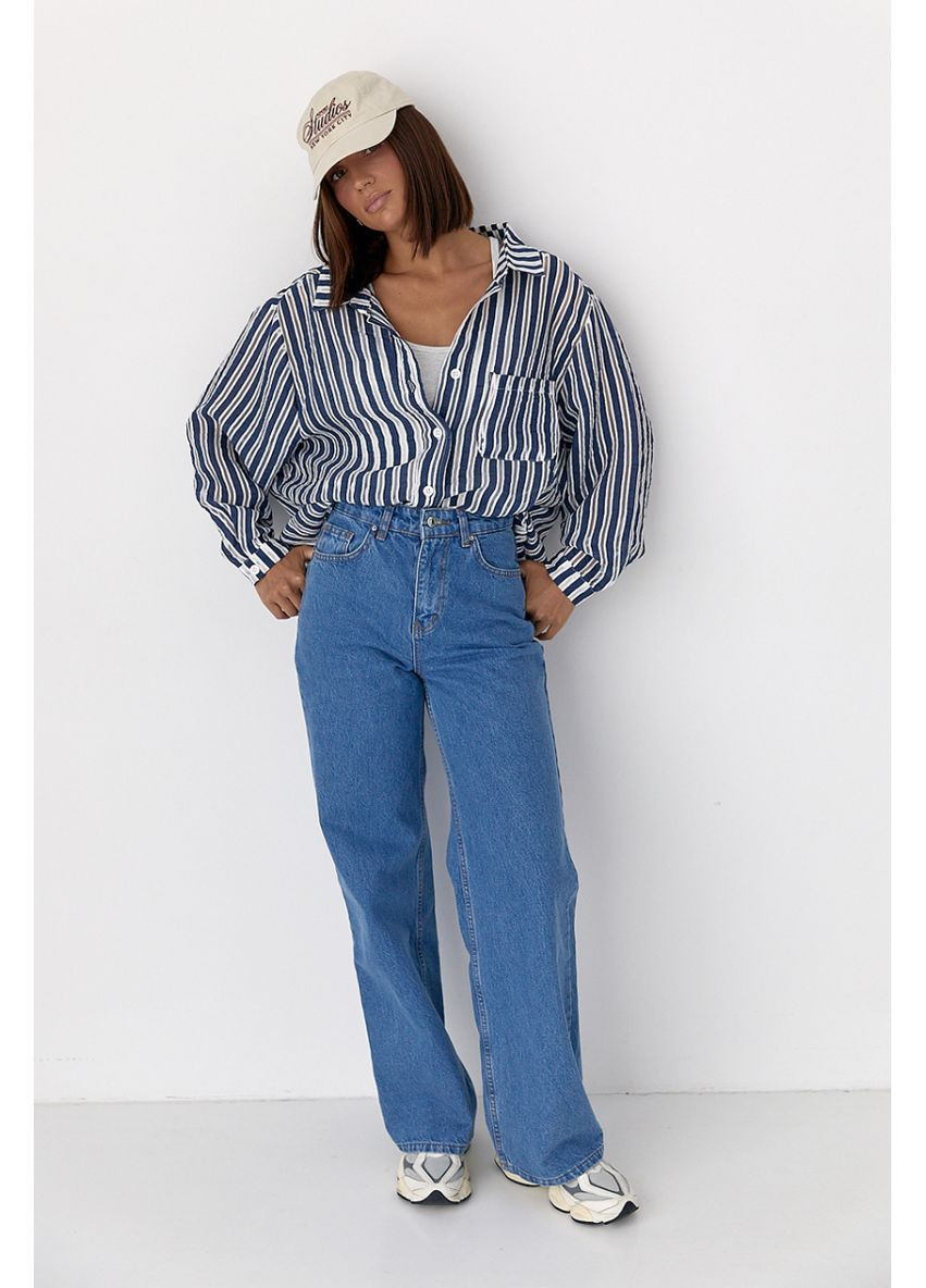 Темно-синяя классическая рубашка в полоску Lurex