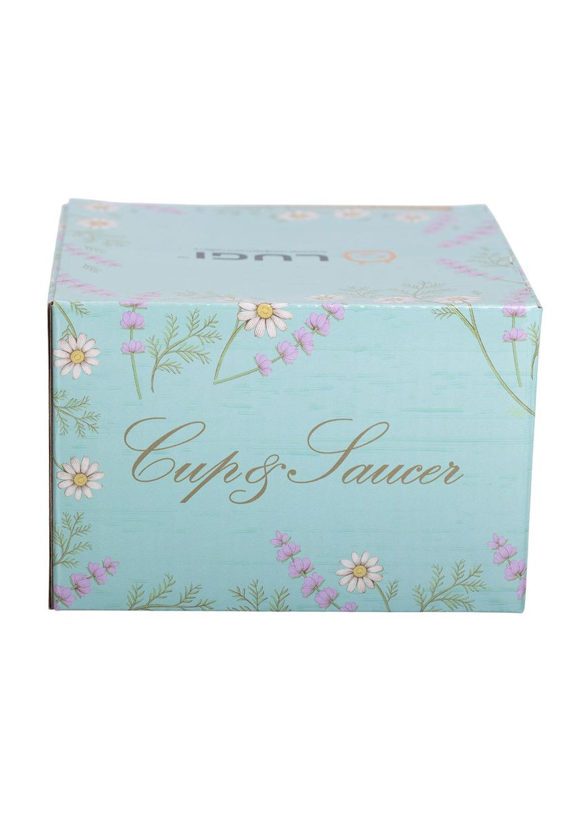 Порцелянова чашка з блюдцем 250 мл Синя керамічна чашка для кави та чаю з квітковим принтом ProDobro (364190920)