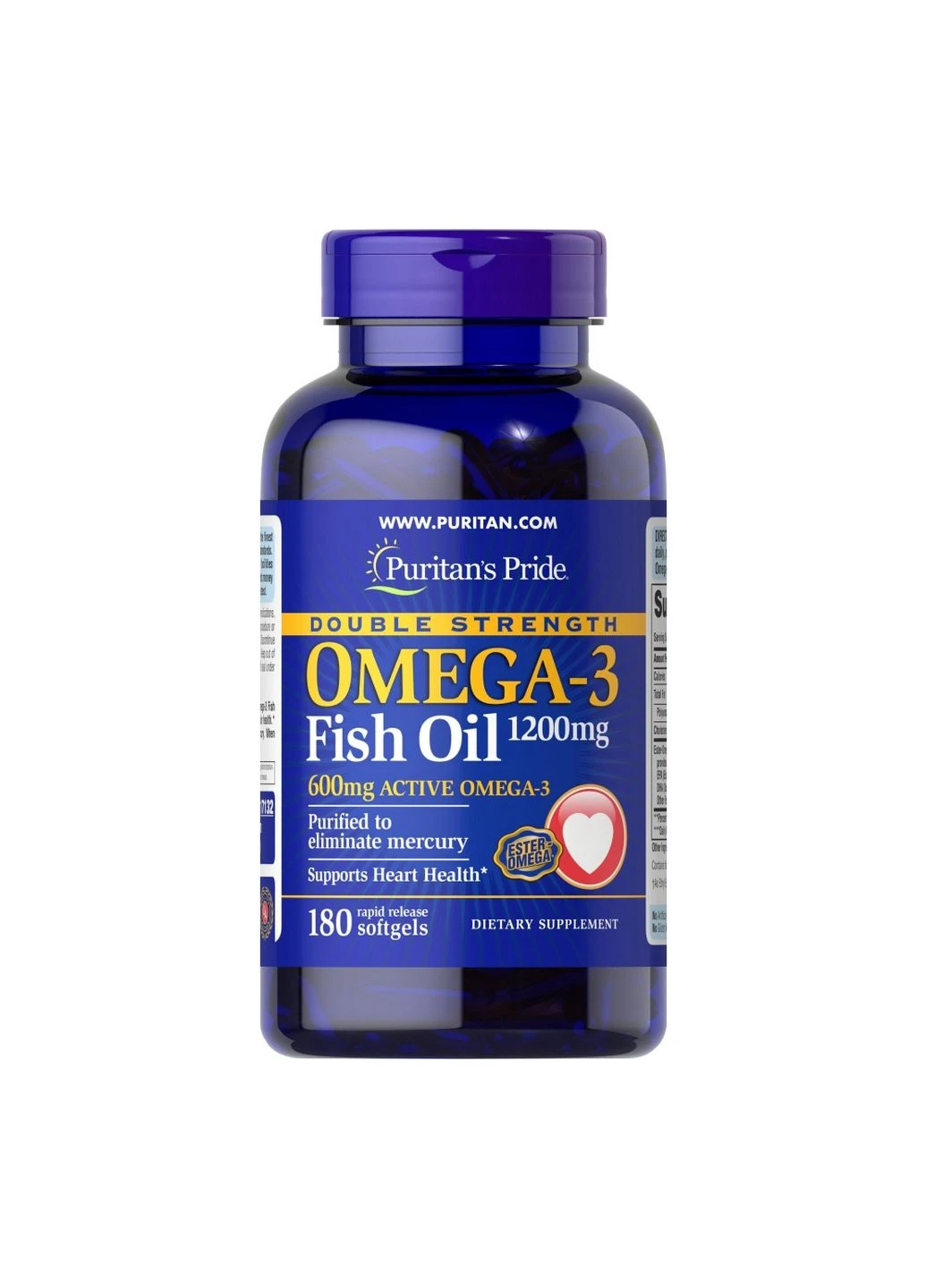 Жирные кислоты Double Strength Omega-3 Fish Oil 1200 mg/600 mg -180 Softgels Puritans Pride (296190586)