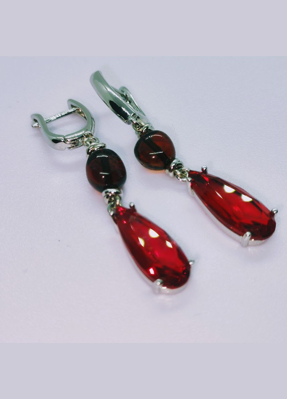 Сережки 3173 з натурального бурштину відтінок бордовий MINOV (316470509)