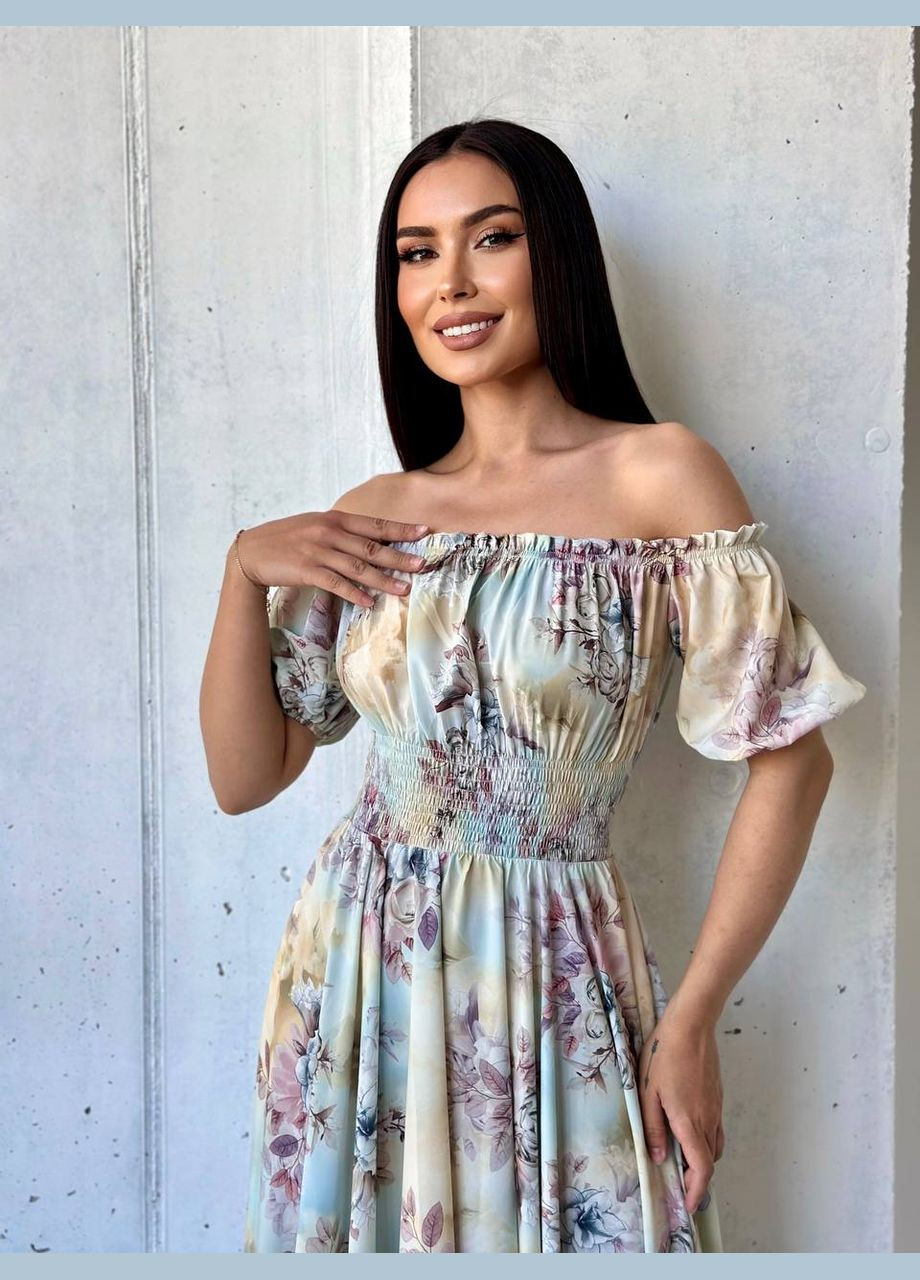 Светло-желтое повседневный, вечернее, кэжуал женское платье FINO Mode в горошек