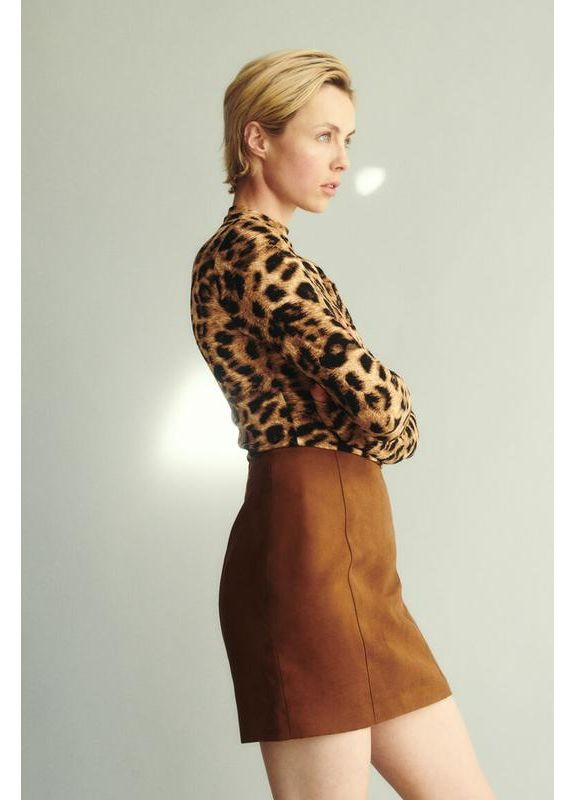 Коричневая короткая женская коричневая юбка с высокой талией, размер на бирке 40 H&M