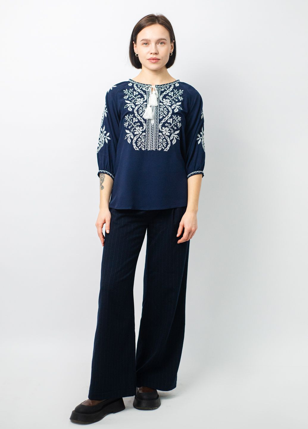 Синяя вышиванка женская BeART свободная штапель (321903493)