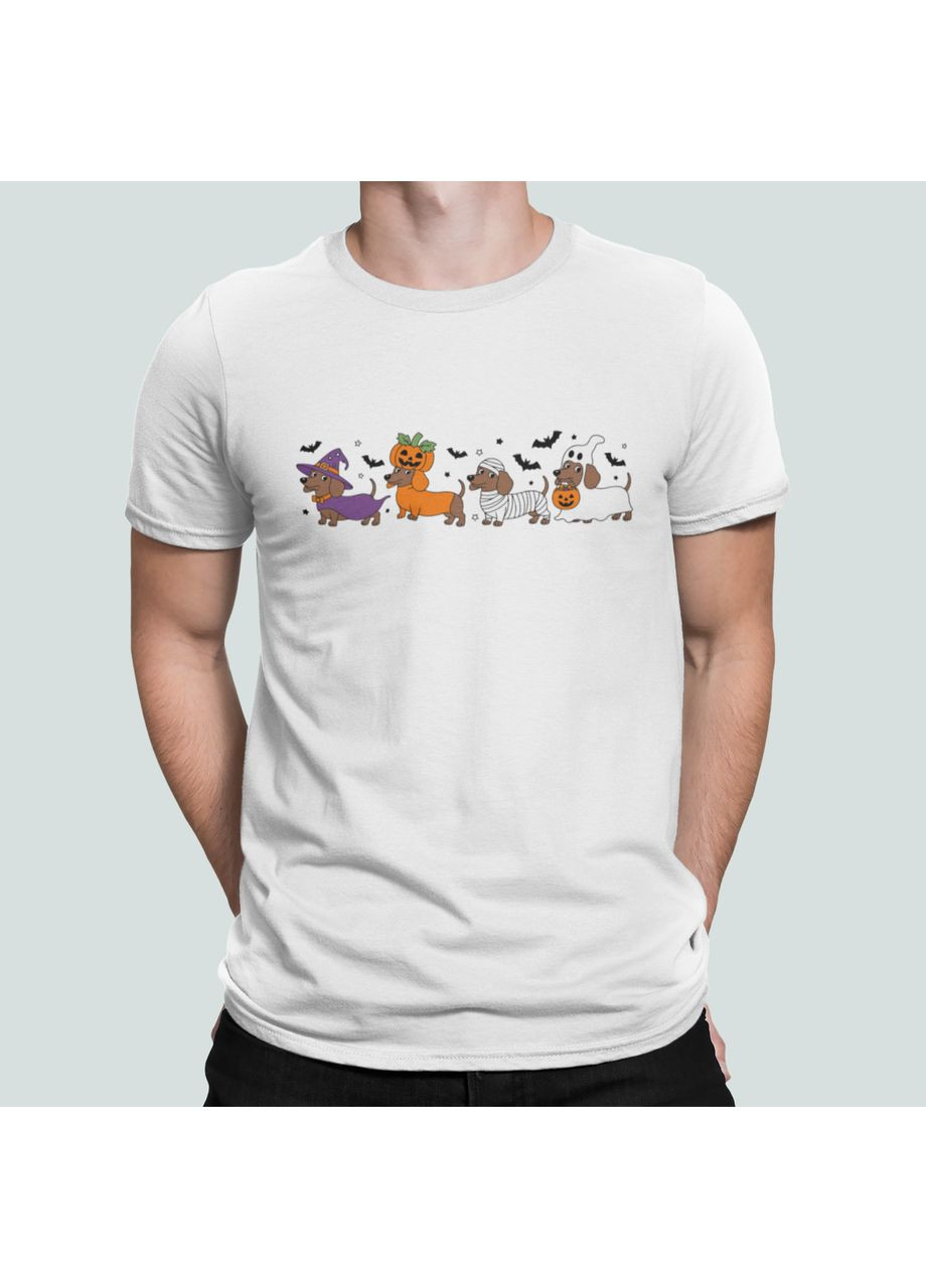 Біла чоловіча футболка з принтом собачки такси свято хелловін Stedman