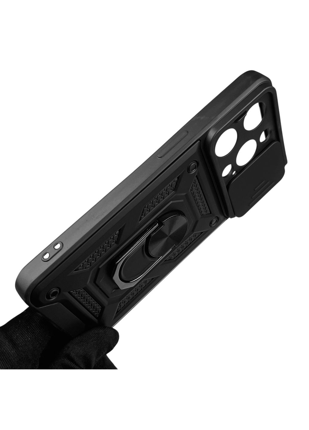 Чохол для iPhone 14 Pro броньований з кільцем-тримачем підставкою зі шторкою на айфон 14 про чорний rg1 Apple (366231659)