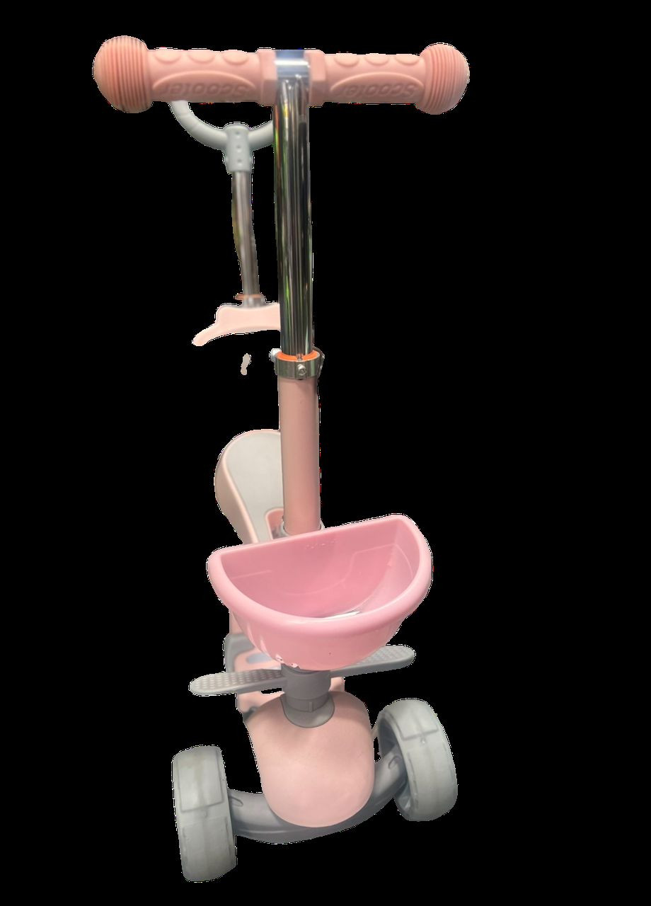 Дитячий самокат Smart з батьківською ручкою та підніжкою Рожевий Scooter (301537181)