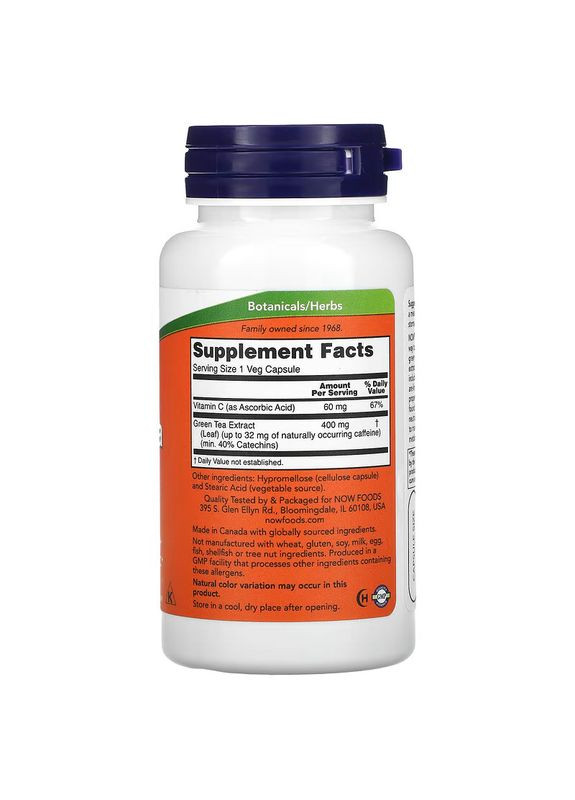 Натуральна добавка Green Tea Extract 400 mg, 100 вегакапсул Now (324420520)
