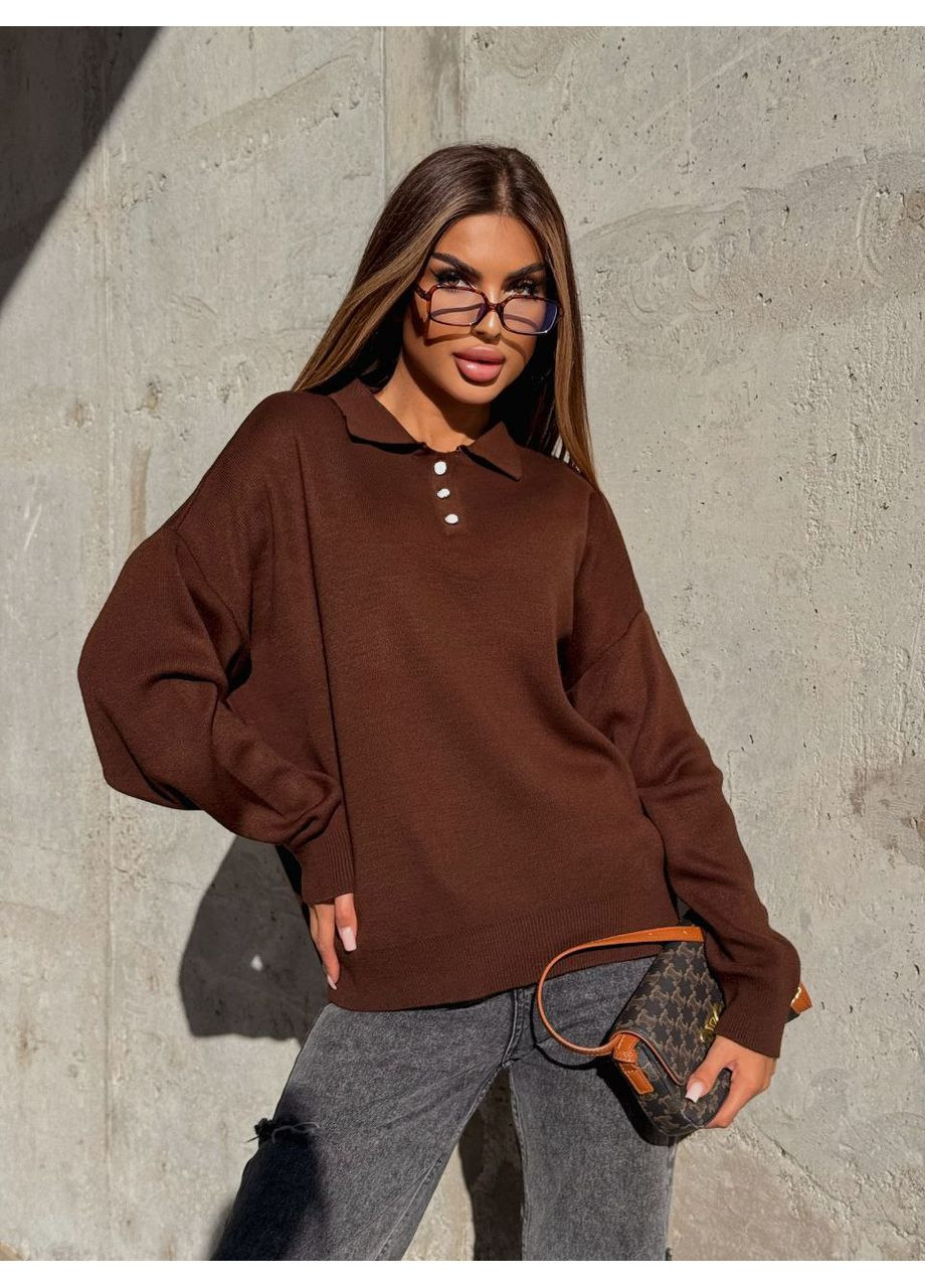 Коричневий демісезонний светр в стилі оверсайз (заміри в описі) Vione