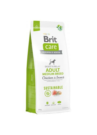Сухий корм для собак Dog Sustainable Adult Medium Breed з куркою та комахами 12 кг (8595602558681) Brit Care Dog Sustainable Adult Medium Breed з куркою та ком (370021095)