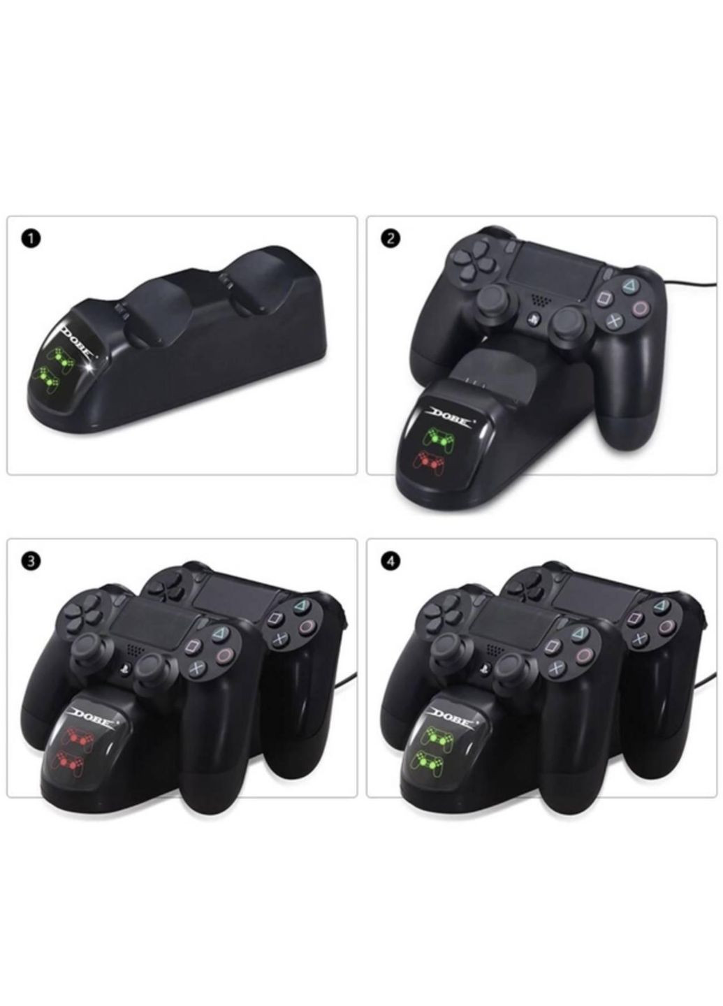 Зарядная док станция для DualShock 4 PS4 на 2 геймпада с LED подсветкой Черный DOBE (317585058)