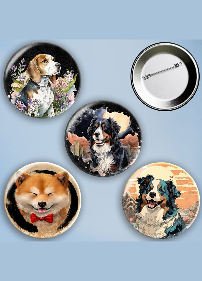 Значки на булавке набор 4 шт Dogs #6 металлические на шпильке 56 мм No Brand (303108098)