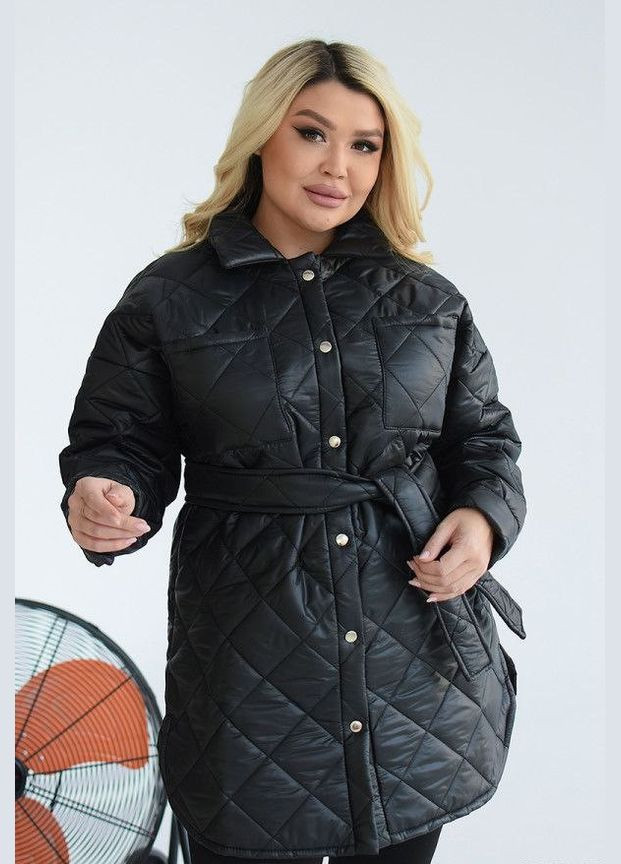 Черная женская теплая курточка с поясом цвет черный р.50/52 449986 New Trend