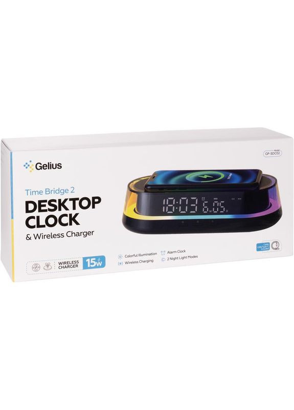Настольные часы с беспроводной зарядкой Time Bridge 2 GPSDC02 Gelius (294978744)